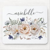 Personalized Watercolor Pretty Beige Blue Floral  マウスパッド (正面)