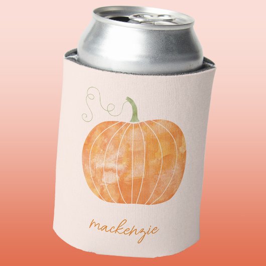 Personalized Watercolor Pumpkin Autumn Fall 缶クーラー