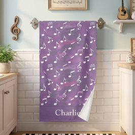 Personalized Watercolor Purple Music Note バスタオル