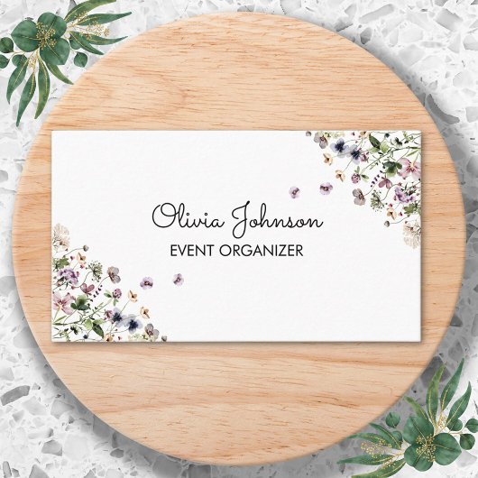 Personalized Watercolor Purple Wildflowers 名刺