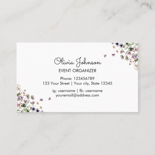 Personalized Watercolor Purple Wildflowers 名刺 (裏面)