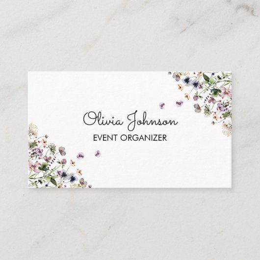 Personalized Watercolor Purple Wildflowers 名刺 (正面)