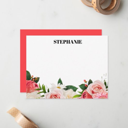 Personalized Watercolor Red Hydrangeas Note ノートカード (正面/裏面インサイチュ)