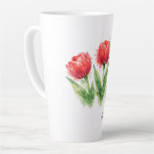 Personalized Watercolor Red Tulips  カフェラテマグ (左アングル)