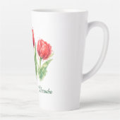 Personalized Watercolor Red Tulips  カフェラテマグ (右)