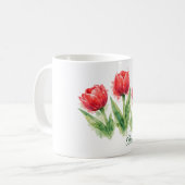 Personalized Watercolor Red Tulips  コーヒーマグカップ (正面左)