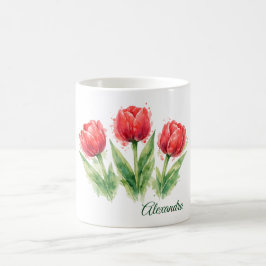 Personalized Watercolor Red Tulips  コーヒーマグカップ