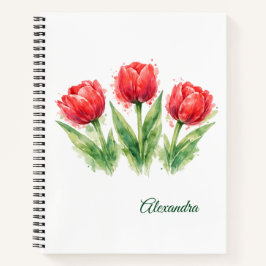 Personalized Watercolor Red Tulips  ノートブック