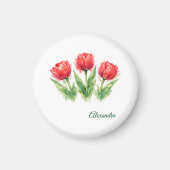 Personalized Watercolor Red Tulips マグネット (正面)