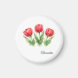 Personalized Watercolor Red Tulips マグネット