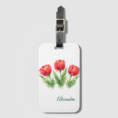 Personalized Watercolor Red Tulips ラゲッジタグ (正面縦)
