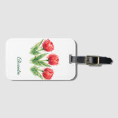 Personalized Watercolor Red Tulips ラゲッジタグ (正面横)