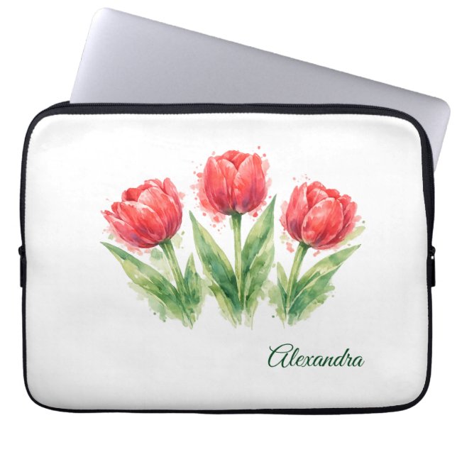 Personalized Watercolor Red Tulips  ラップトップスリーブ (正面)