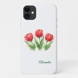 Personalized Watercolor Red Tulips  iPhone 11 ケース