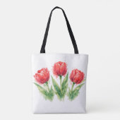 Personalized Watercolor Red Tulips Tote Bag トートバッグ (裏面)