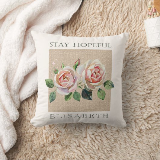 Personalized watercolor roses motivational クッション (ブランケット)