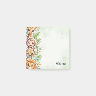 Personalized Watercolor Safari Animals Sticky Note ポストイット