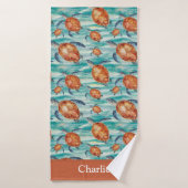 Personalized Watercolor Sea Turtle バスタオル (バスタオル)