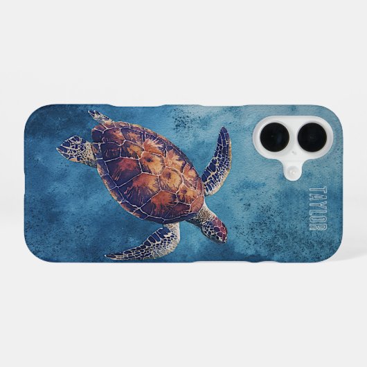 Personalized Watercolor Sea Turtle Ocean iPhone 16ケース (裏面横)