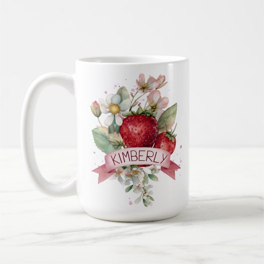 Personalized Watercolor Strawberry コーヒーマグカップ (左)