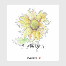 Personalized Watercolor Sunflower シール