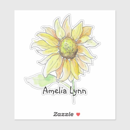 Personalized Watercolor Sunflower シール (シート)