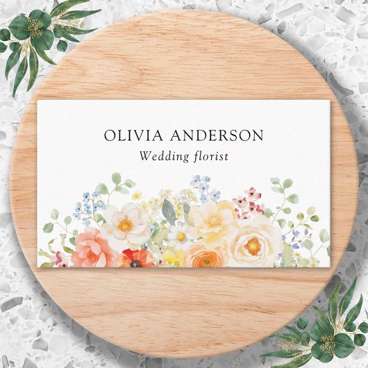 Personalized Watercolor Sunny Floral QR Code 名刺