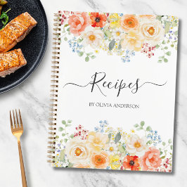 Personalized Watercolor Sunny Flower Floral Recipe ノートブック