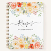 Personalized Watercolor Sunny Flower Floral Recipe ノートブック (正面)
