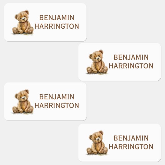 Personalized Watercolor Teddy Bear ラベル (グループ)
