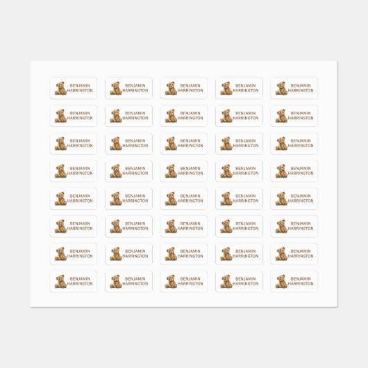 Personalized Watercolor Teddy Bear ラベル (シート)