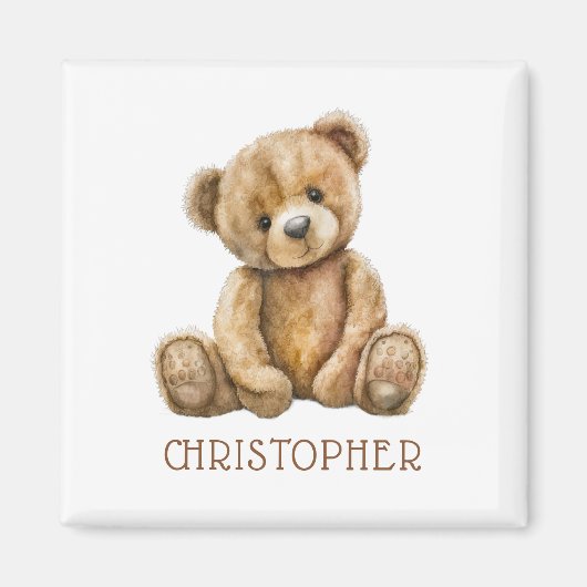 Personalized Watercolor Teddy Bear Name Magnet マグネット (正面)