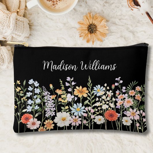 Personalized Watercolor Wild Flower Floral Elegant アクセサリーポーチ