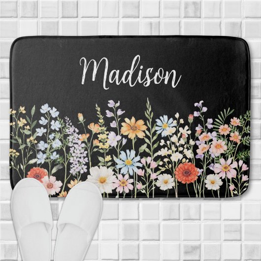 Personalized Watercolor Wild Flower Floral Elegant バスマット