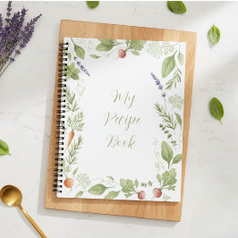 Personalized Watercolor Wild Herbs Recipe Book ノートブック