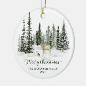 Personalized Watercolor Woodland Merry Christmas セラミックオーナメント (左)