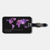 Personalized Watercolor World Map Purple and Black ラゲッジタグ (裏面横)
