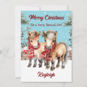 Personalized Watercolour Pony Flat Christmas シーズンカード (正面)