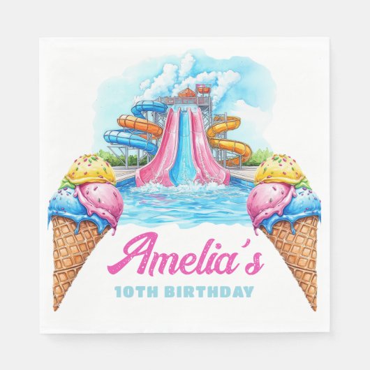 Personalized Waterpark Party Birthday スタンダードランチョンナプキン (正面)