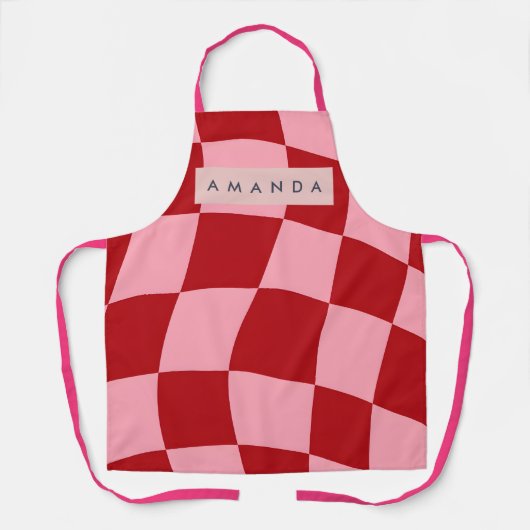 Personalized Wavy Red and Pink Checkered エプロン (正面)