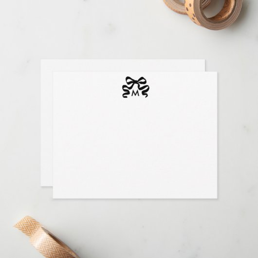 Personalized Wavy Ribbon Bow Monogram Initial ノートカード (正面/裏面インサイチュ)