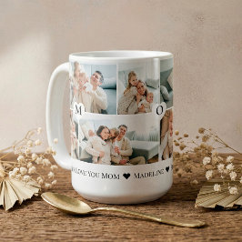 Personalized We Love You Mom Heart Photo Collage コーヒーマグカップ