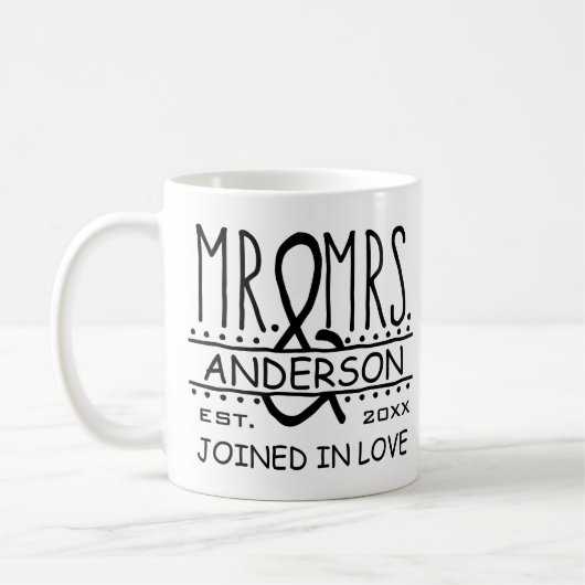 personalized Wedding氏および夫人名字の日付 コーヒーマグカップ (左)