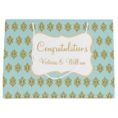 Personalized Wedding Aqua Lace Gift Bag ラージペーパーバッグ (正面)