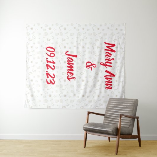 Personalized Wedding Backdrop Pink Gold Lights タペストリー (インサイチュ(横))