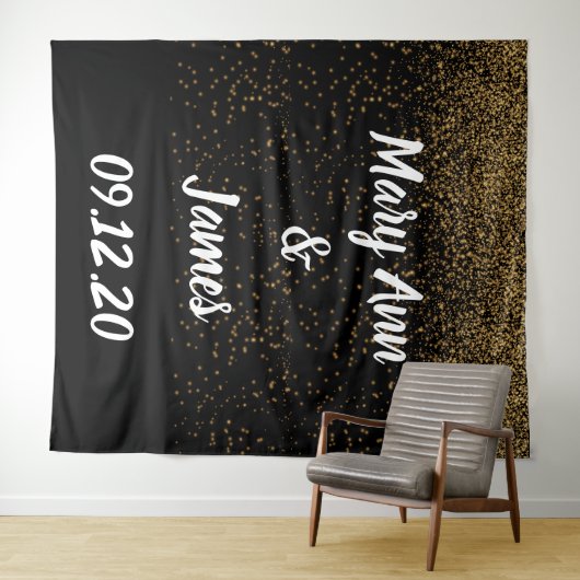 Personalized Wedding Backdrop Pink Gold Lights タペストリー (インサイチュ(横))