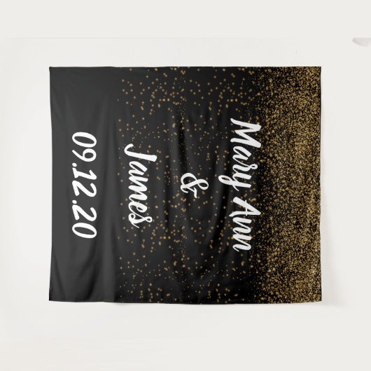 Personalized Wedding Backdrop Pink Gold Lights タペストリー (正面(横))