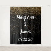 Personalized Wedding Backdrop Pink Gold Lights タペストリー (正面)