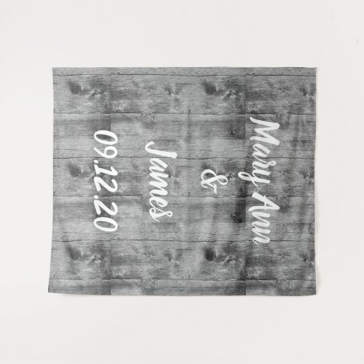 Personalized Wedding Backdrop Wood Background タペストリー (正面(横))