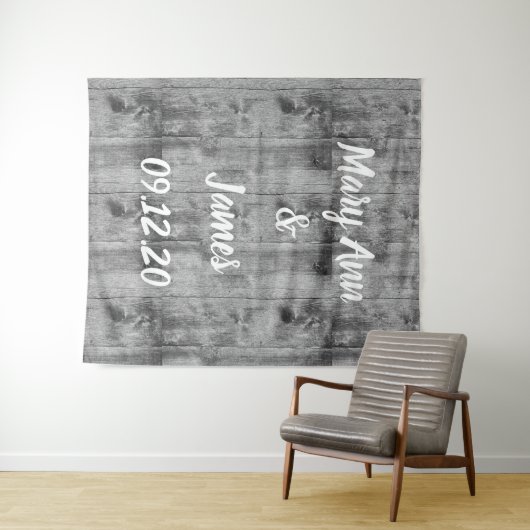 Personalized Wedding Backdrop Wood Background タペストリー (インサイチュ(横))